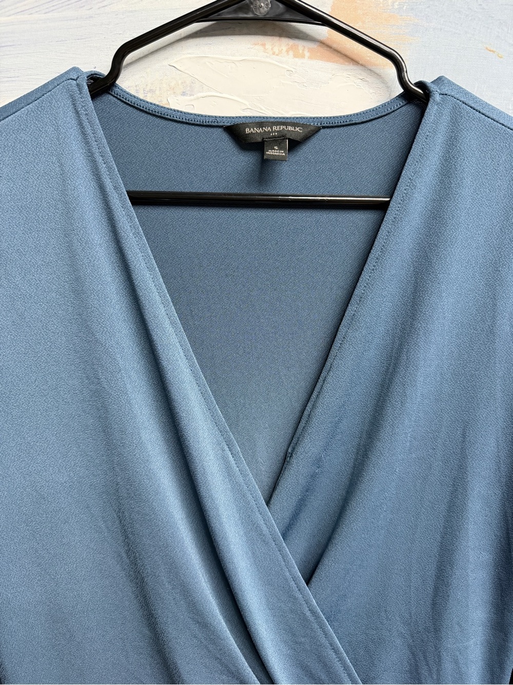 Banana Republic Blue Gray Wrap Top Small Long Sleeve V Neck Stretch Crepe - Picture 3 of 12